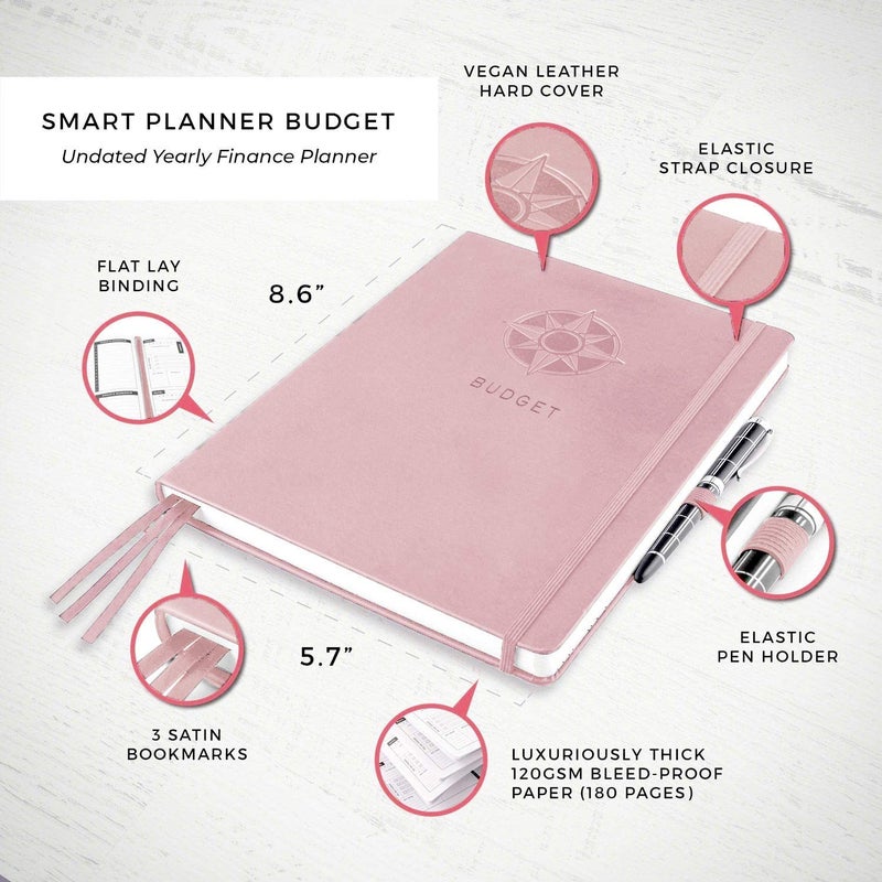 Smart Planner Budget Book â€“ A5 Size 8.6 x 5.7 inches â€“ Undated Budget Planner Organizer with Calendars, Debt Tracker, Expense Sheets, Savings Trackers and More â€“ Inner Pocket for Receipts (Rose Gold) - Image 2